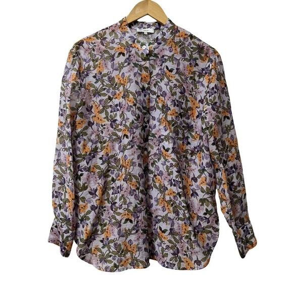 Vince Wisteria Vine Button Up Floral Blouse Size S Purple Bloomcore Office EUC - Picture 1 of 8